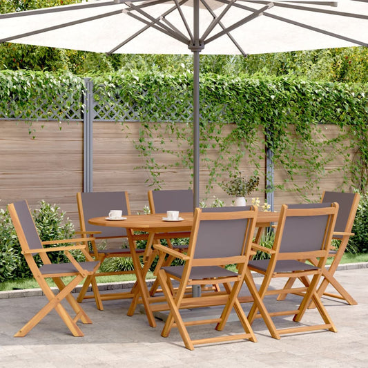 6 Anthracite Fabric & Solid Wood Folding Garden Chairs Set