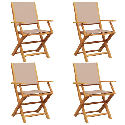 Taupe Fabric & Wood Folding Garden Chairs - Set of 4