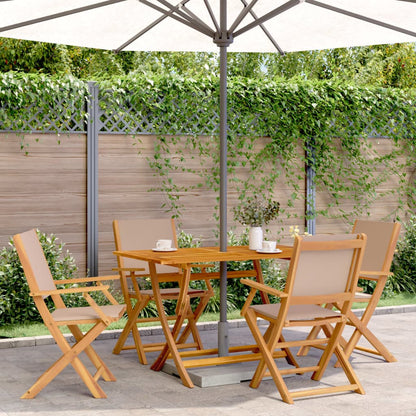 Taupe Fabric & Wood Folding Garden Chairs - Set of 4