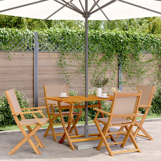 Taupe Fabric & Wood Folding Garden Chairs - Set of 4