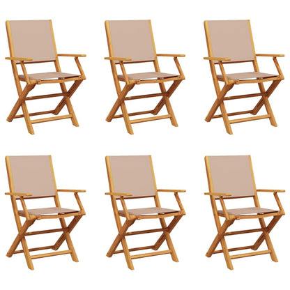 Folding Garden Chairs 6 pcs, Taupe Fabric & Solid Wood Finish
