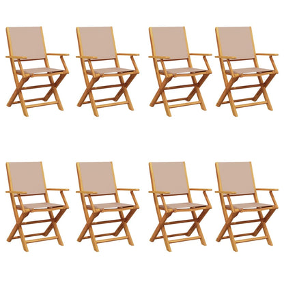 8-Piece Taupe Folding Garden Chairs, Durable Solid Wood Frame
