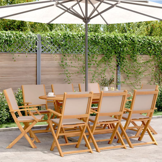 8-Piece Taupe Folding Garden Chairs, Durable Solid Wood Frame