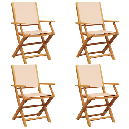Beige Fabric & Wood Folding Garden Chairs Set of 4
