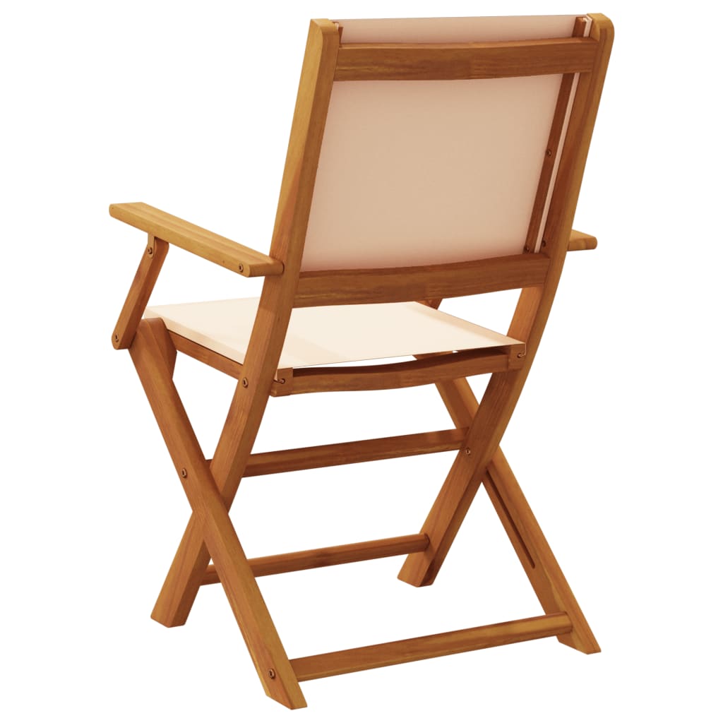 Beige Fabric & Wood Folding Garden Chairs Set of 4