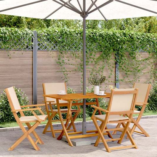 Beige Fabric & Wood Folding Garden Chairs Set of 4