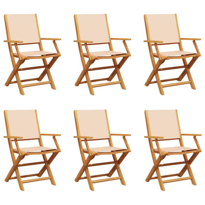 Beige Fabric & Wood Folding Garden Chairs Set of 6 - Durable Comfort