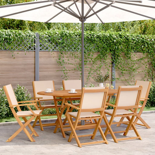 Beige Fabric & Wood Folding Garden Chairs Set of 6 - Durable Comfort