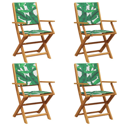 Green Folding Garden Chairs, 4-Piece Set, Solid Wood & Fabric