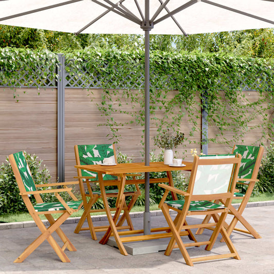 Green Folding Garden Chairs, 4-Piece Set, Solid Wood & Fabric