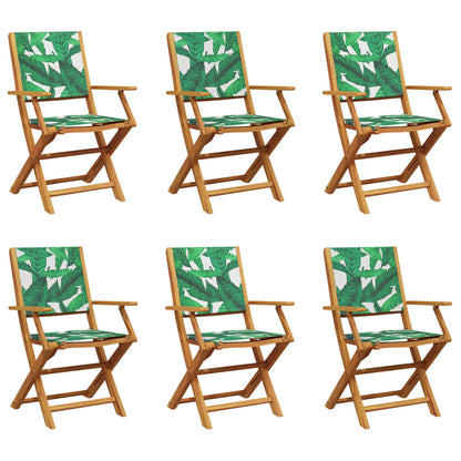 Set of 6 Green Fabric & Solid Wood Folding Garden Chairs