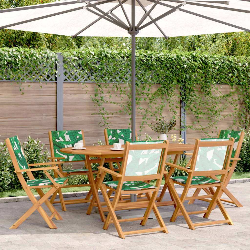 Set of 6 Green Fabric & Solid Wood Folding Garden Chairs