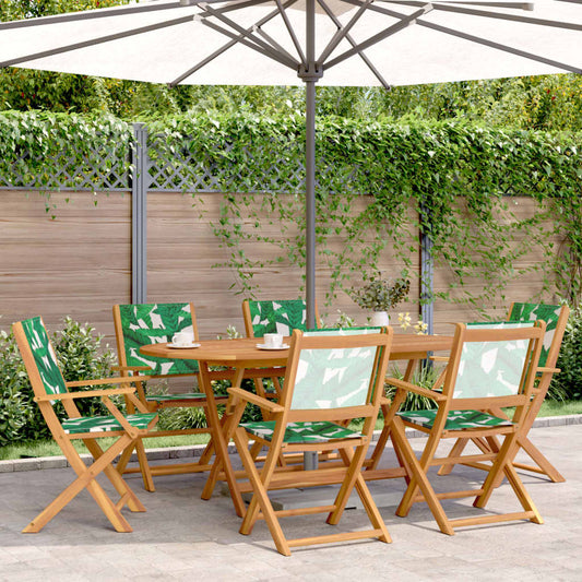 Set of 6 Green Fabric & Solid Wood Folding Garden Chairs