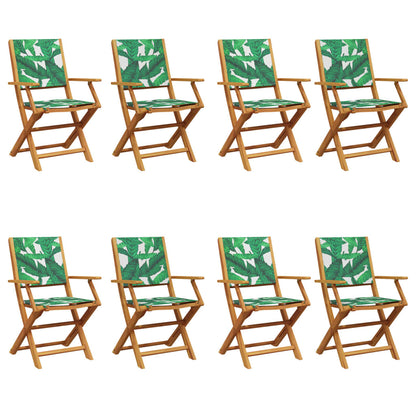 8-Piece Folding Garden Chairs Set - Green Fabric & Solid Wood