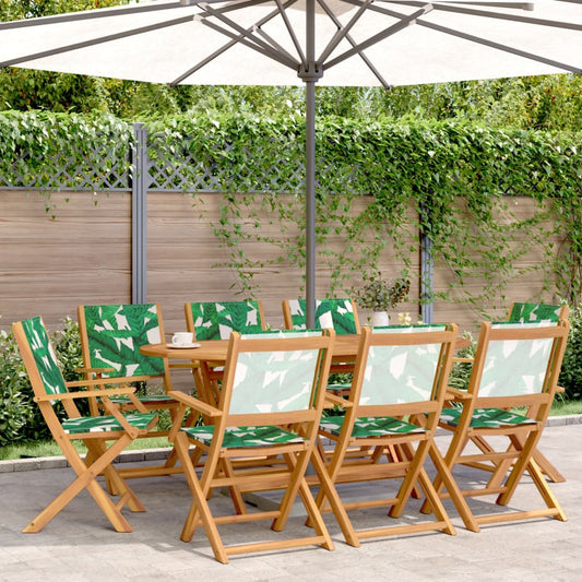 8-Piece Folding Garden Chairs Set - Green Fabric & Solid Wood