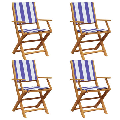 4-Piece Blue & White Folding Garden Chairs, Fabric & Wood Design