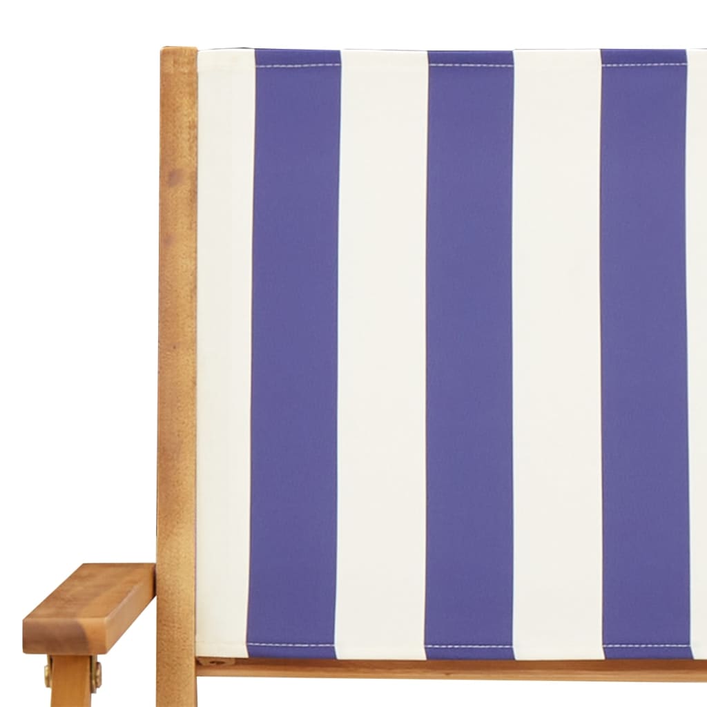 4-Piece Blue & White Folding Garden Chairs, Fabric & Wood Design