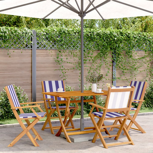 4-Piece Blue & White Folding Garden Chairs, Fabric & Wood Design