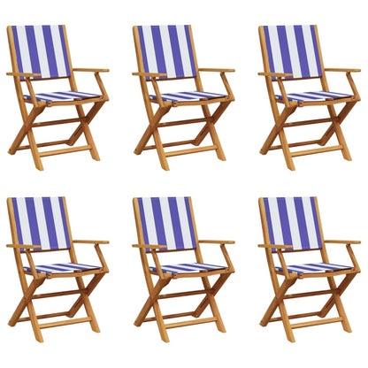 6-Piece Blue & White Fabric Folding Garden Chairs, Solid Wood