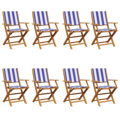 8-Piece Blue & White Folding Garden Chairs - Solid Wood Frame