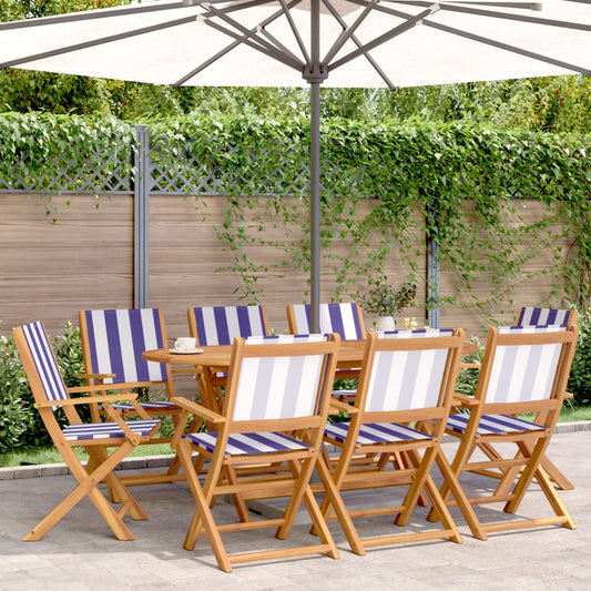 8-Piece Blue & White Folding Garden Chairs - Solid Wood Frame