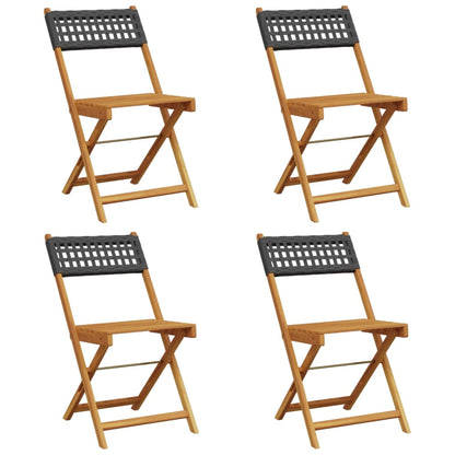 4-Piece Black Poly Rattan & Solid Wood Folding Garden Chairs