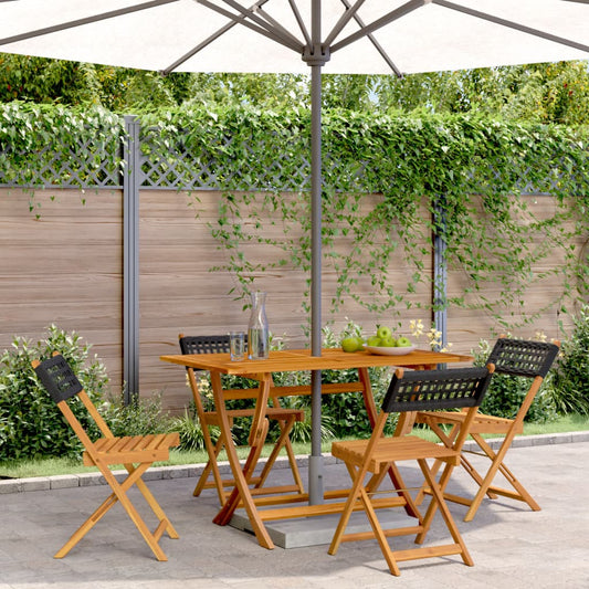 4-Piece Black Poly Rattan & Solid Wood Folding Garden Chairs