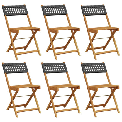 6-Piece Black Poly Rattan & Wood Folding Garden Chairs Set