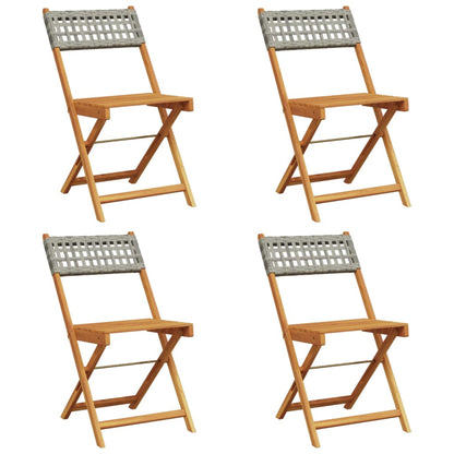 4pc Grey Poly Rattan & Wood Folding Garden Chairs