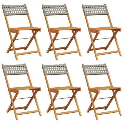 6 Grey Poly Rattan & Wood Folding Garden Chairs - Set of 6