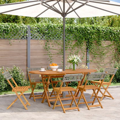 6 Grey Poly Rattan & Wood Folding Garden Chairs - Set of 6