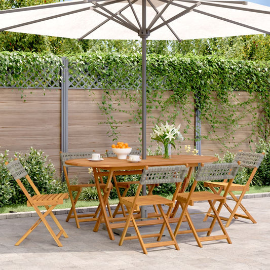6 Grey Poly Rattan & Wood Folding Garden Chairs - Set of 6