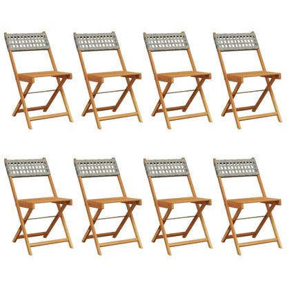 8-Piece Grey Poly Rattan & Wood Folding Garden Chairs Set