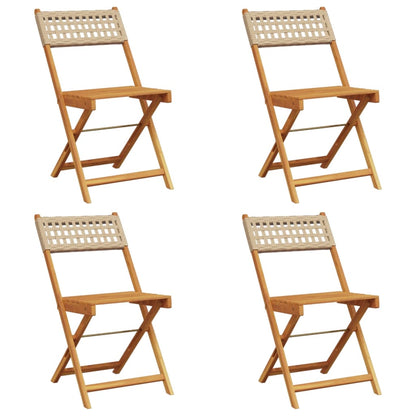 Beige Folding Garden Chairs 4pc Set - Poly Rattan & Solid Wood
