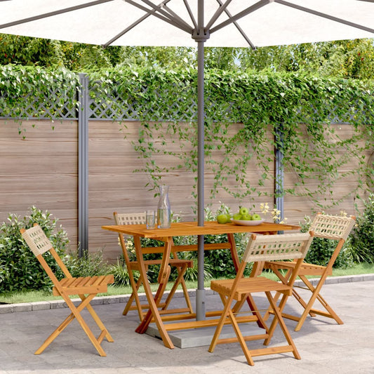Beige Folding Garden Chairs 4pc Set - Poly Rattan & Solid Wood