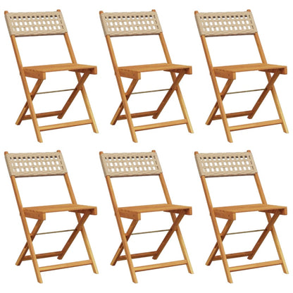 Beige Poly Rattan & Wood Folding Garden Chairs - Set of 6