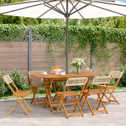 Beige Poly Rattan & Wood Folding Garden Chairs - Set of 6