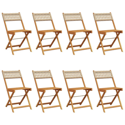 8-Piece Beige Poly Rattan & Wood Folding Garden Chairs Set