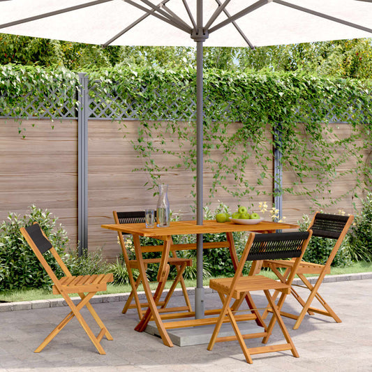4-Piece Black Acacia Wood Folding Garden Chairs