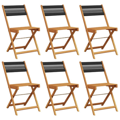 6 Black Solid Acacia Wood Folding Garden Chairs Set