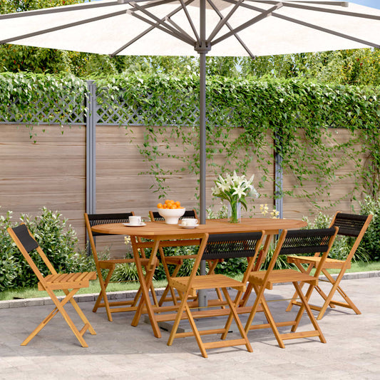 6 Black Solid Acacia Wood Folding Garden Chairs Set