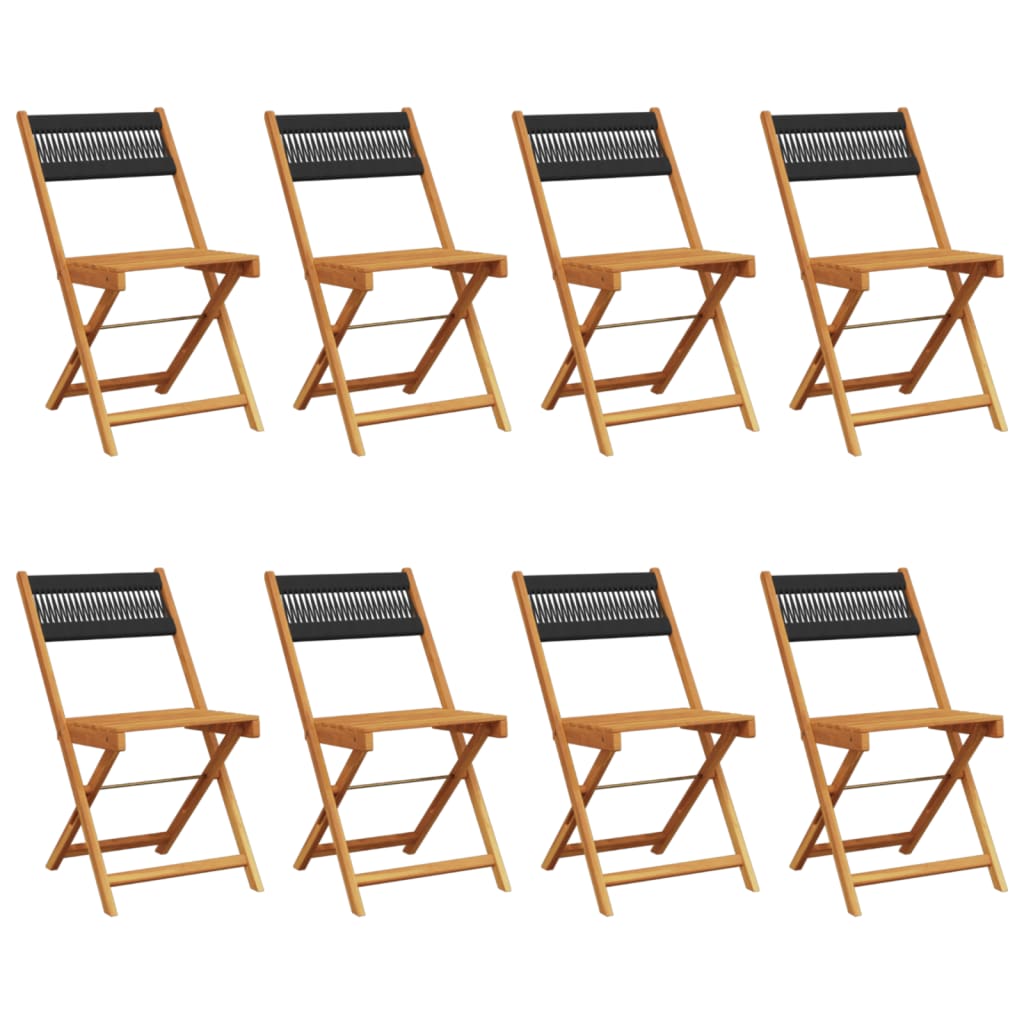 8-Piece Black Acacia Wood Folding Garden Chairs Set
