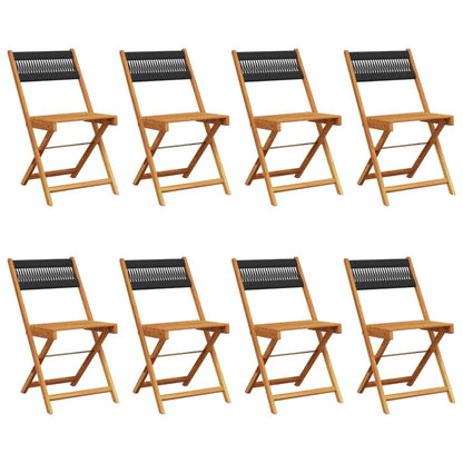 8-Piece Black Acacia Wood Folding Garden Chairs Set