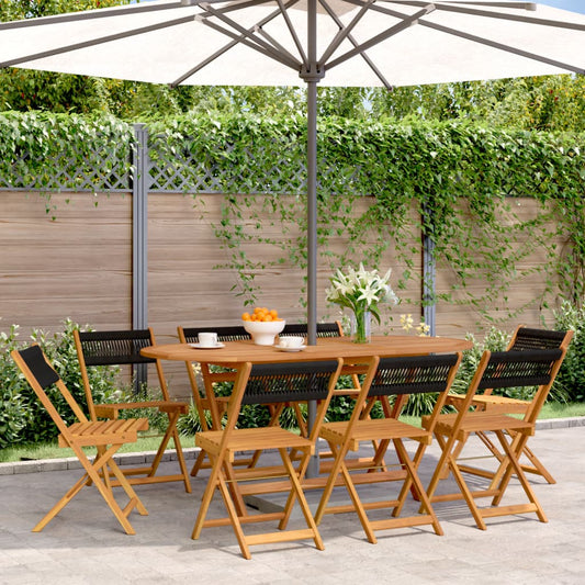 8-Piece Black Acacia Wood Folding Garden Chairs Set