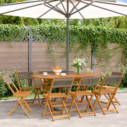 8-Piece Grey Acacia Wood Folding Garden Chair Set