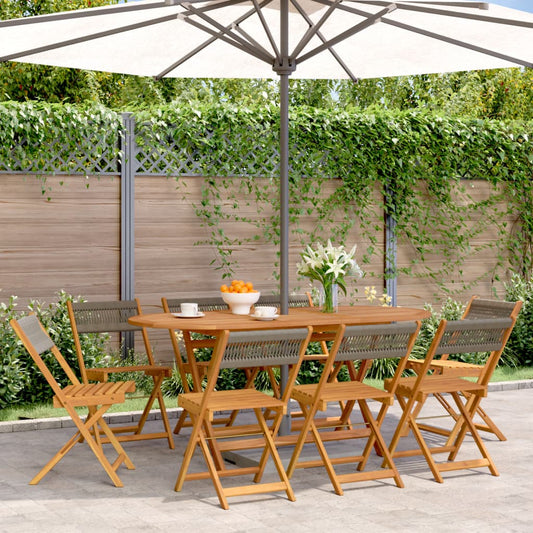 8-Piece Grey Acacia Wood Folding Garden Chair Set