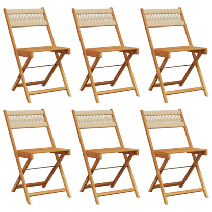 6 Beige Acacia Wood Folding Garden Chairs - Solid & Stylish