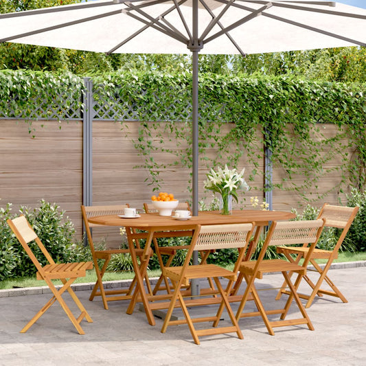 6 Beige Acacia Wood Folding Garden Chairs - Solid & Stylish