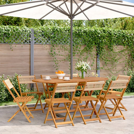 8-Piece Beige Acacia Wood Folding Garden Chairs Set