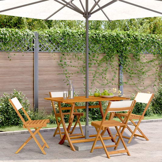 Cream White Folding Garden Chairs Set of 4 - Solid Wood & Fabric